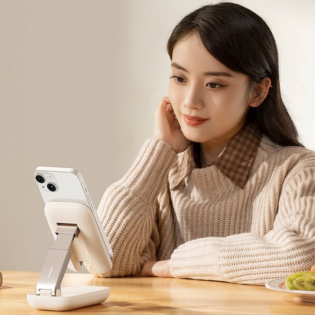 Adjustable phone stand with mirror Baseus Seashell Series - beige 15