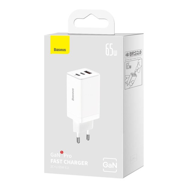 GaN 2xUSB C 1xUSB 65W fast charger Baseus GaN5 Pro + USB C - USB C 100W cable - white 4