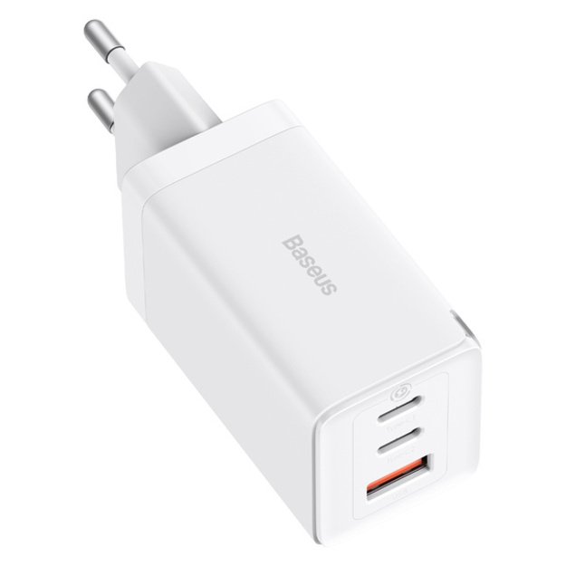 GaN 2xUSB C 1xUSB 65W fast charger Baseus GaN5 Pro + USB C - USB C 100W cable - white 1