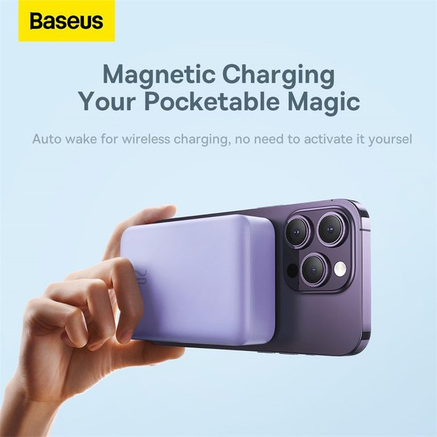 Baseus Magnetic Mini 20000 mAh 20W Powerbank - purple + USB-C / USB-C cable 9