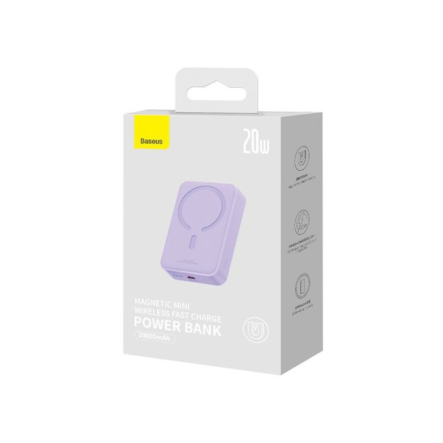 Baseus Magnetic Mini 20000 mAh 20W Powerbank - purple + USB-C / USB-C cable 6