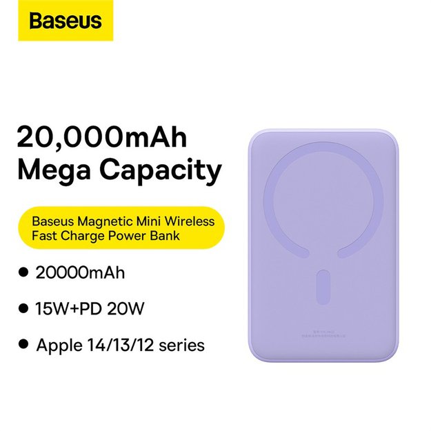 Baseus Magnetic Mini 20000 mAh 20W Powerbank - purple + USB-C / USB-C cable 13