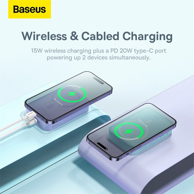 Baseus Magnetic Mini 20000 mAh 20W Powerbank - purple + USB-C / USB-C cable 11