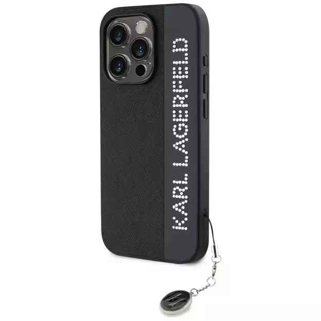 Karl Lagerfeld Saffiano Rhinestones &amp  Charm case for iPhone 15 Pro Max - black 8
