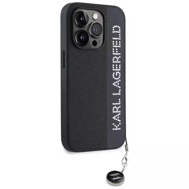 Karl Lagerfeld Saffiano Rhinestones &amp  Charm case for iPhone 15 Pro Max - black 10
