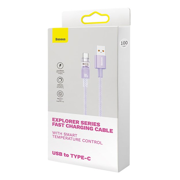 Baseus Explorer 100W USB-A - USB-C Cable with Intelligent Temperature Sensor 1m - Purple 6