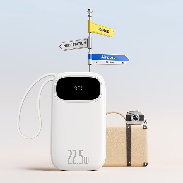 Baseus EnerFill FC31 20000mAh 22.5W Powerbank with Digital Display and 2 Built-in Cables (USB-C + Lightning) - White 5