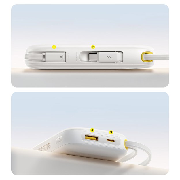 Baseus EnerFill FC31 20000mAh 22.5W Powerbank with Digital Display and 2 Built-in Cables (USB-C + Lightning) - White 6