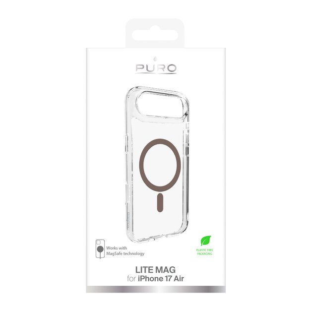 Puro Lite Mag TPU+PC Case Compatible with MagSafe for iPhone 17 Air - Transparent with Brown Ring 1