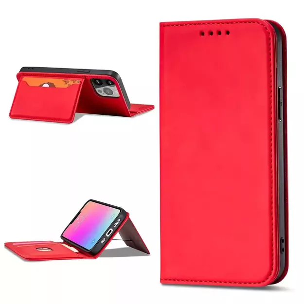 Magnet Card Case for iPhone 13 Pro Max Pouch Card Wallet Card Holder Red 24
