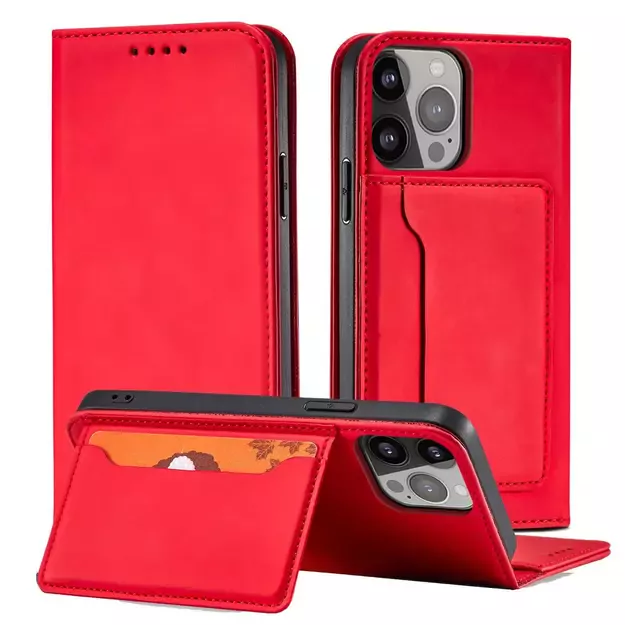 Magnet Card Case for iPhone 13 Pro Max Pouch Card Wallet Card Holder Red 13