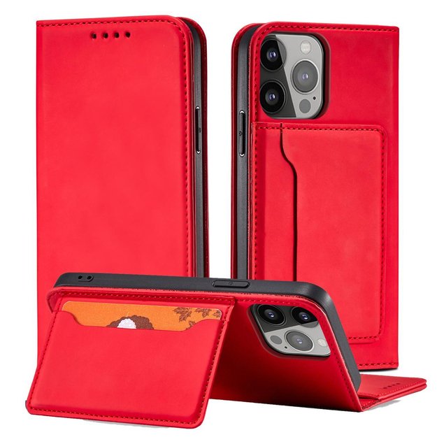 Magnet Card Case for iPhone 13 Pro Max Pouch Card Wallet Card Holder Red 1