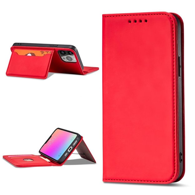 Magnet Card Case for iPhone 13 Pro Max Pouch Card Wallet Card Holder Red 12