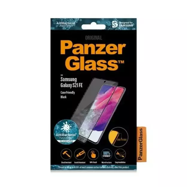 PanzerGlass E2E Microfracture antibacterial glass for Samsung Galaxy S21 FE - with black frame 3