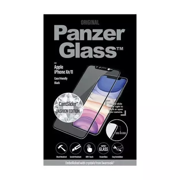 PanzerGlass E2E Super+ tempered glass with camera cover with Swarovsky crystal for iPhone XR / 11 - with black frame 2