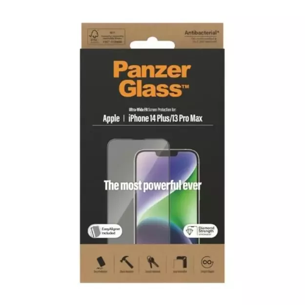 PanzerGlass Ultra-Wide Fit Antibacterial Tempered Glass with Positioner for iPhone 14 Plus / 13 Pro Max 12