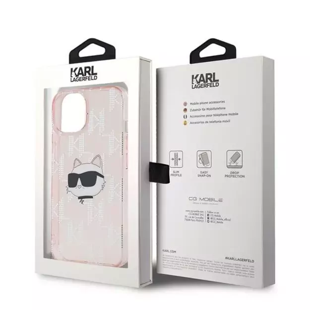 Karl Lagerfeld IML Choupette Head &amp  Monogram case for iPhone 14 / 15 / 13 - pink 14