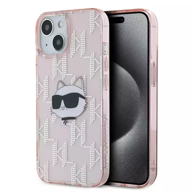 Karl Lagerfeld IML Choupette Head &amp  Monogram case for iPhone 14 / 15 / 13 - pink
