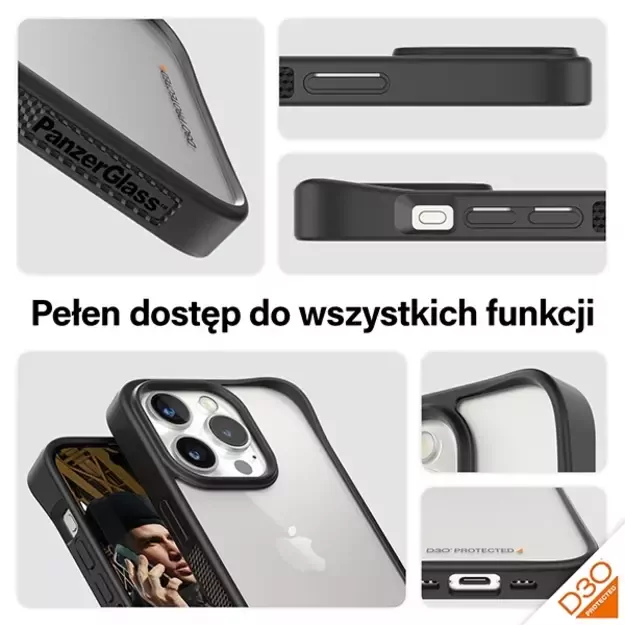 Military Grade Certified PanzerGlass ClearCase iPhone 15 Pro Case - Transparent &amp  Black 9