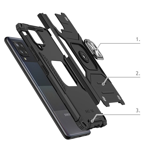 Wozinsky Ring Armor Case Kickstand Tough Rugged Cover for Samsung Galaxy A42 5G black 9