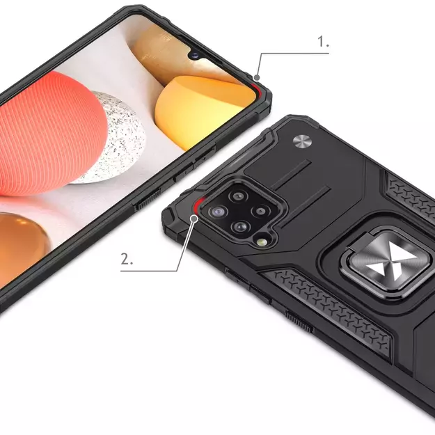 Wozinsky Ring Armor Case Kickstand Tough Rugged Cover for Samsung Galaxy A42 5G black 1