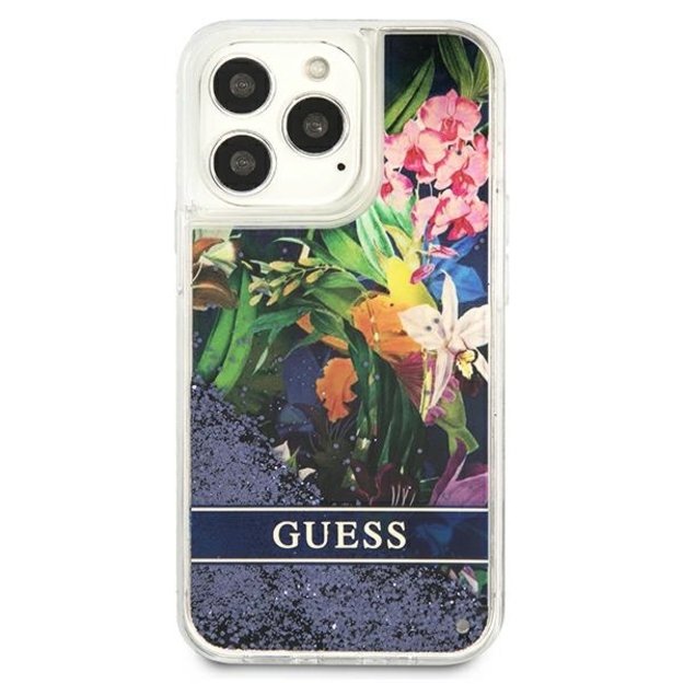 Guess GUHCP13LLFLSB iPhone 13 Pro / 13 6.1&quot  blue/blue hardcase Flower Liquid Glitter 9