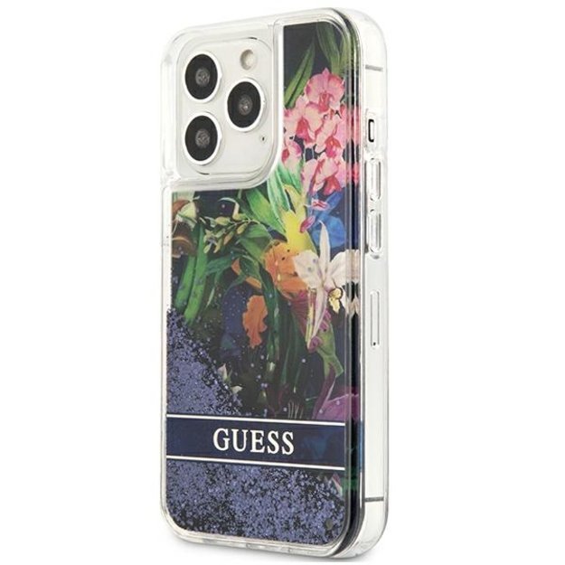 Guess GUHCP13LLFLSB iPhone 13 Pro / 13 6.1&quot  blue/blue hardcase Flower Liquid Glitter 8