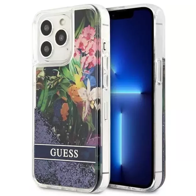 Guess GUHCP13LLFLSB iPhone 13 Pro / 13 6.1&quot  blue/blue hardcase Flower Liquid Glitter