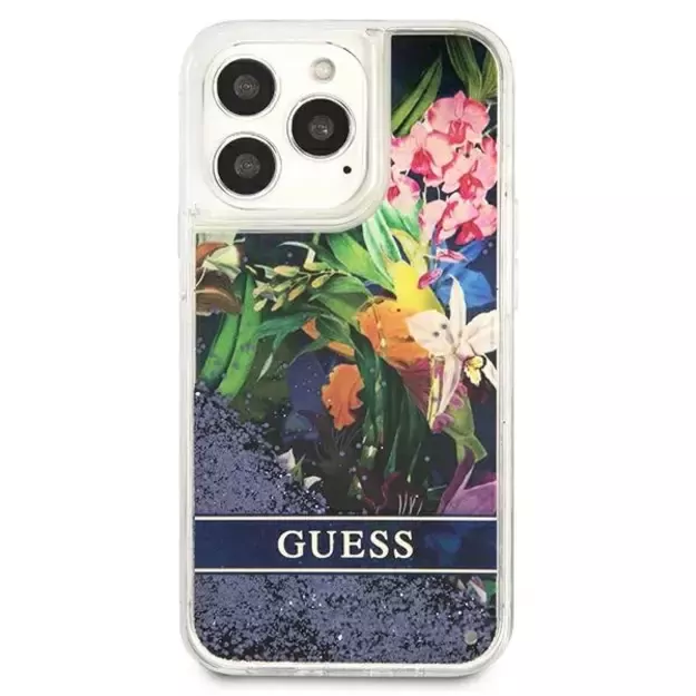 Guess GUHCP13LLFLSB iPhone 13 Pro / 13 6.1&quot  blue/blue hardcase Flower Liquid Glitter 2