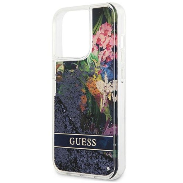 Guess GUHCP13LLFLSB iPhone 13 Pro / 13 6.1&quot  blue/blue hardcase Flower Liquid Glitter 12