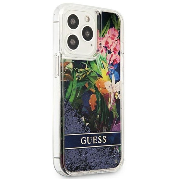 Guess GUHCP13LLFLSB iPhone 13 Pro / 13 6.1&quot  blue/blue hardcase Flower Liquid Glitter 10