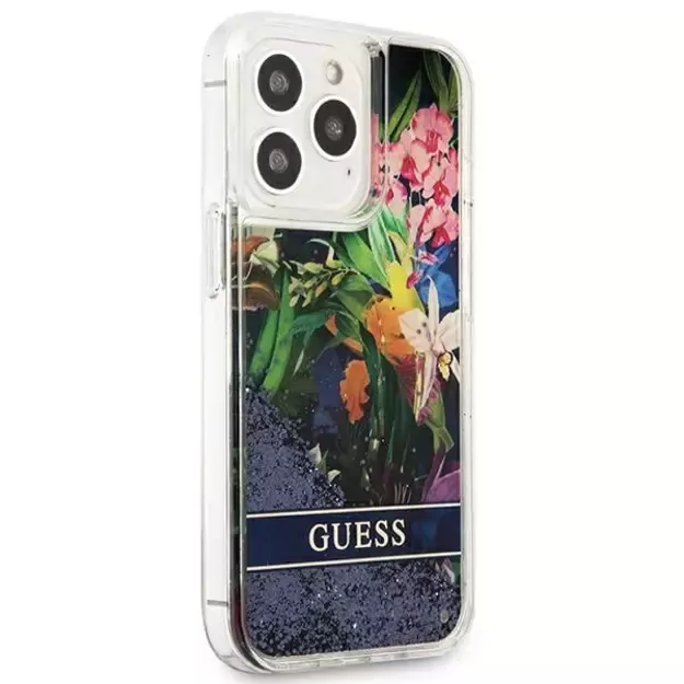 Guess GUHCP13LLFLSB iPhone 13 Pro / 13 6.1&quot  blue/blue hardcase Flower Liquid Glitter 3