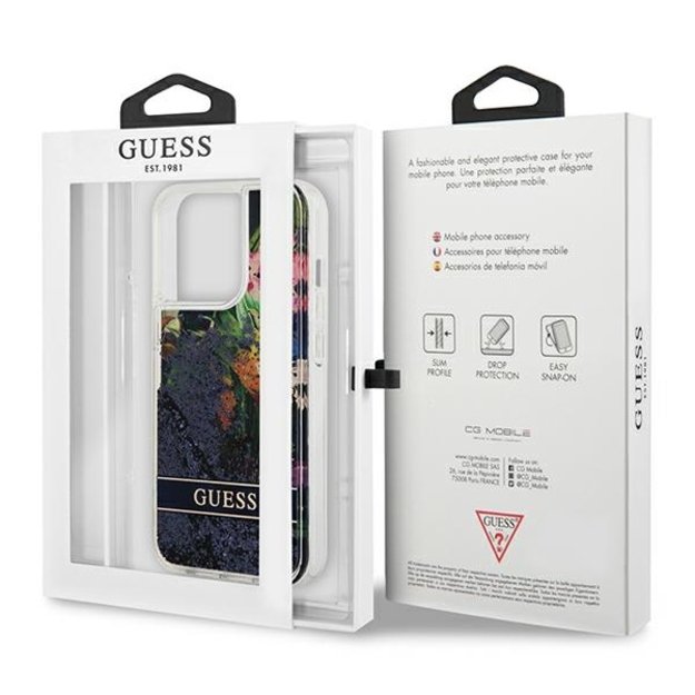 Guess GUHCP13LLFLSB iPhone 13 Pro / 13 6.1&quot  blue/blue hardcase Flower Liquid Glitter 14