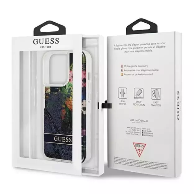 Guess GUHCP13LLFLSB iPhone 13 Pro / 13 6.1&quot  blue/blue hardcase Flower Liquid Glitter 7