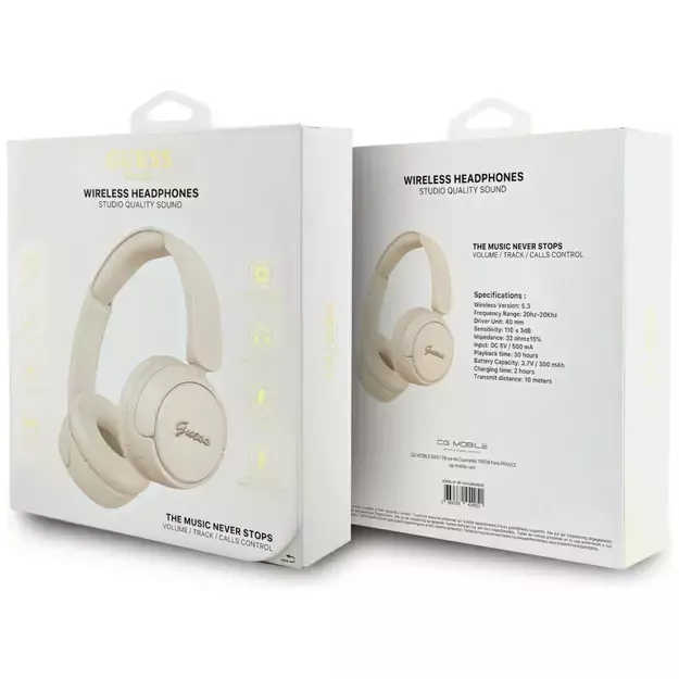 Guess Metal Logo Script Over-Ear Headphones - Beige 3