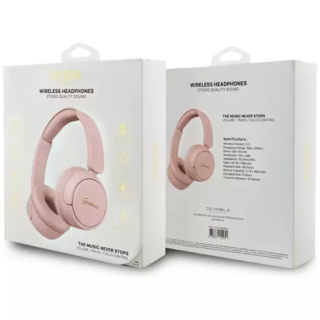 Guess Metal Logo Script Over-Ear Headphones - Pink 3