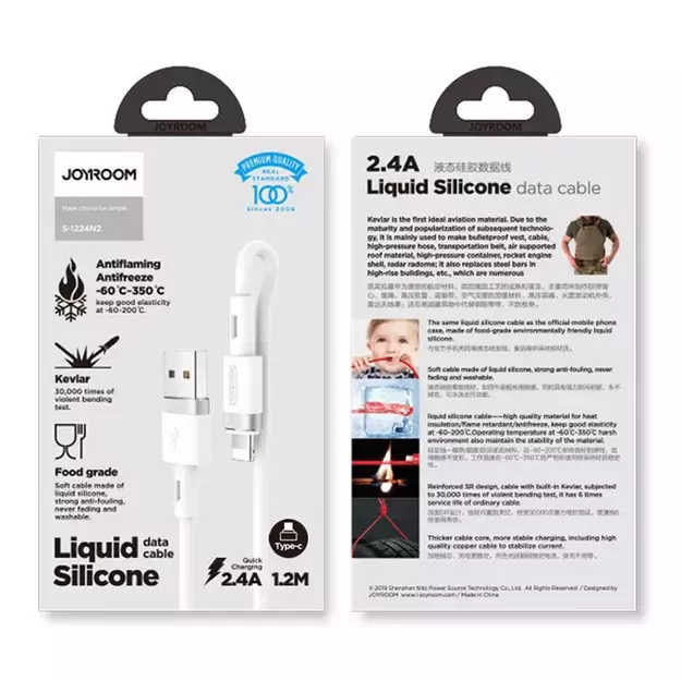 Joyroom Liquid Silicone Data Cable N2 USB-A / Lightning 2.4A 1.2m - White 3