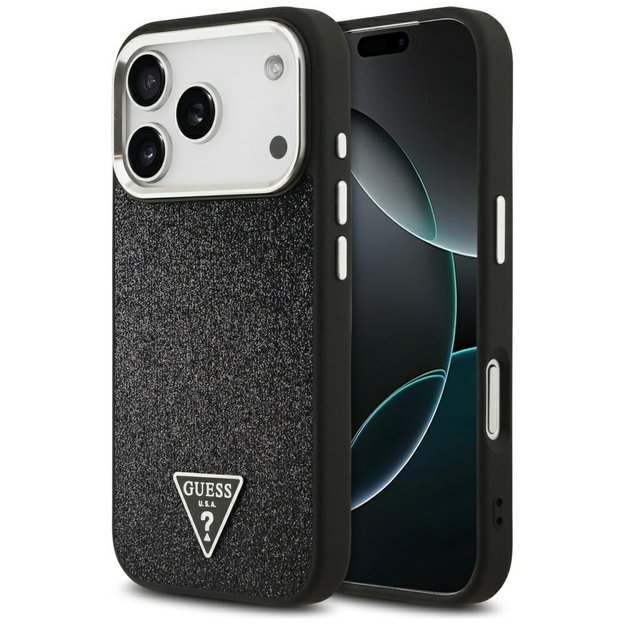 Guess Glitter Triangle Logo MagSafe Case for iPhone 17 Pro - Black