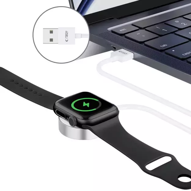 Tech-Protect UltraBoost Magnetic Inductive Charger with USB-A Connector for Apple Watch 1.2m - White 7