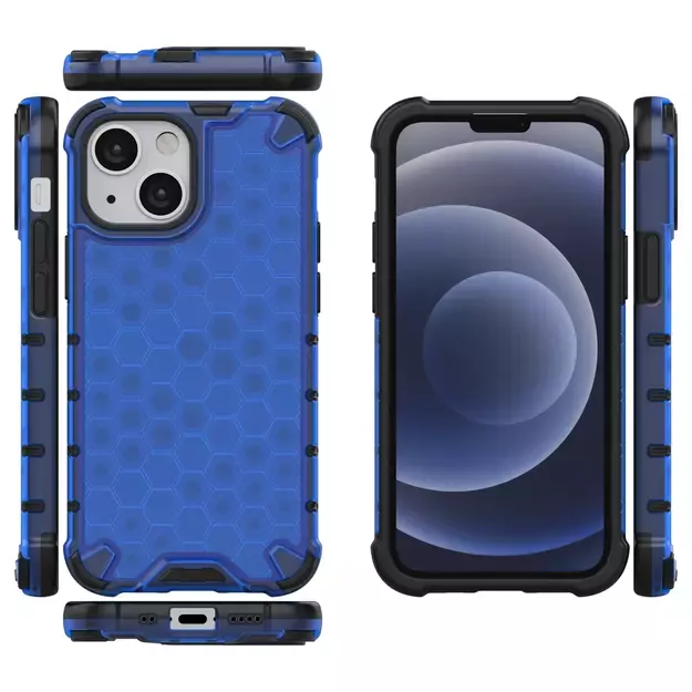 Honeycomb Case armor cover with TPU Bumper for iPhone 13 mini blue 1