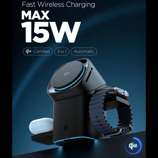 Spigen Essential EF223MS 3-in-1 QI2 Wireless Charger - Black 1