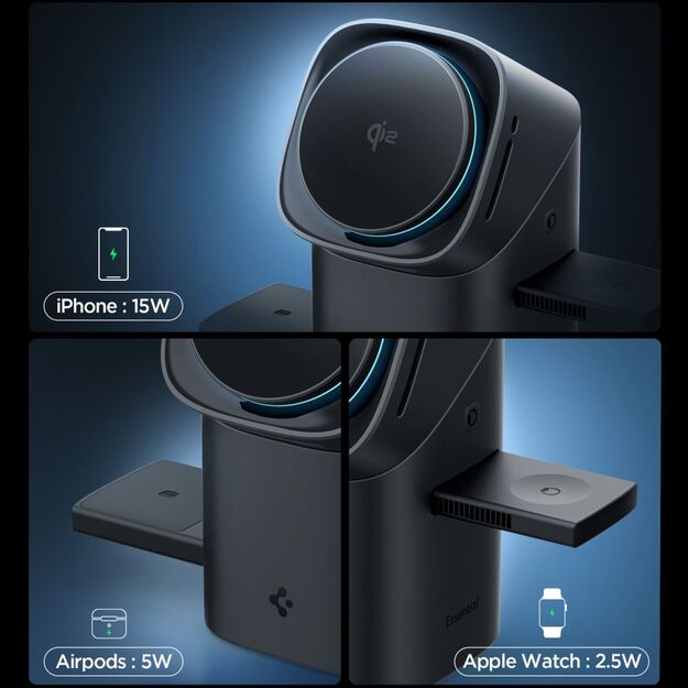 Spigen Essential EF223MS 3-in-1 QI2 Wireless Charger - Black 4