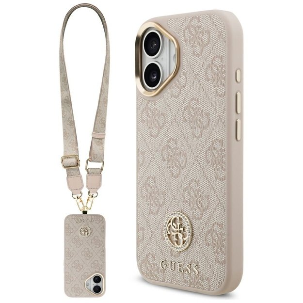 Guess 4G Strass Logo &amp  Big Strap Metal Buttons MagSafe Case for iPhone 17 - Pink