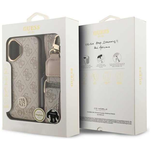 Guess 4G Strass Logo &amp  Big Strap Metal Buttons MagSafe Case for iPhone 17 - Pink 8