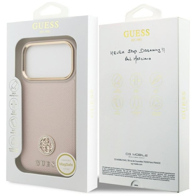 Guess Grained Strass Logo MagSafe case for iPhone 17 Pro - pink 7