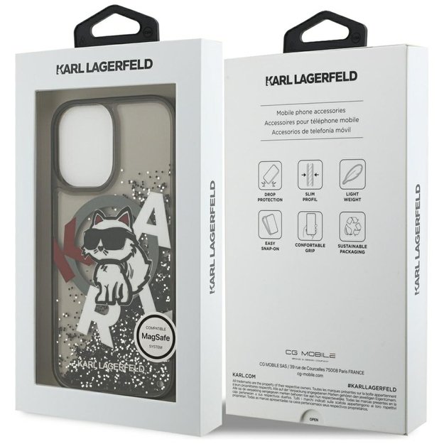 Karl Lagerfeld Liquid Glitter Choupette Logo MagSafe iPhone 17 Case - Black 7