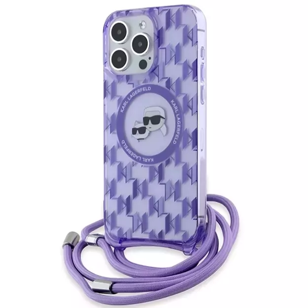 Karl Lagerfeld IML Crossbody Monogram Karl &amp  Choupette Head MagSafe Case for iPhone 15 Pro Max - Purple
