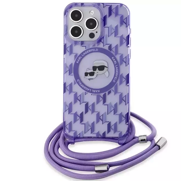 Karl Lagerfeld IML Crossbody Monogram Karl &amp  Choupette Head MagSafe Case for iPhone 15 Pro Max - Purple 1