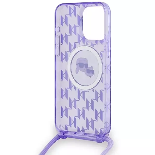 Karl Lagerfeld IML Crossbody Monogram Karl &amp  Choupette Head MagSafe Case for iPhone 15 Pro Max - Purple 5