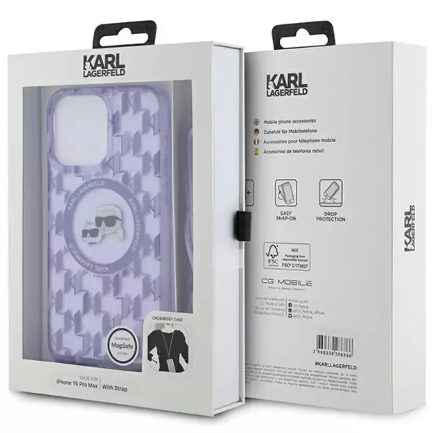 Karl Lagerfeld IML Crossbody Monogram Karl &amp  Choupette Head MagSafe Case for iPhone 15 Pro Max - Purple 6